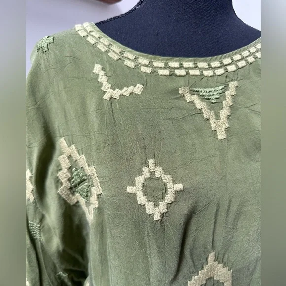 Embroidered Olive Green Blouse Top - Picture 2 of 5